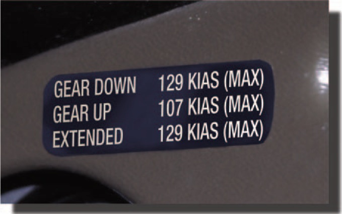 Figure 11-11. Placarded gear speeds in the cockpit.
