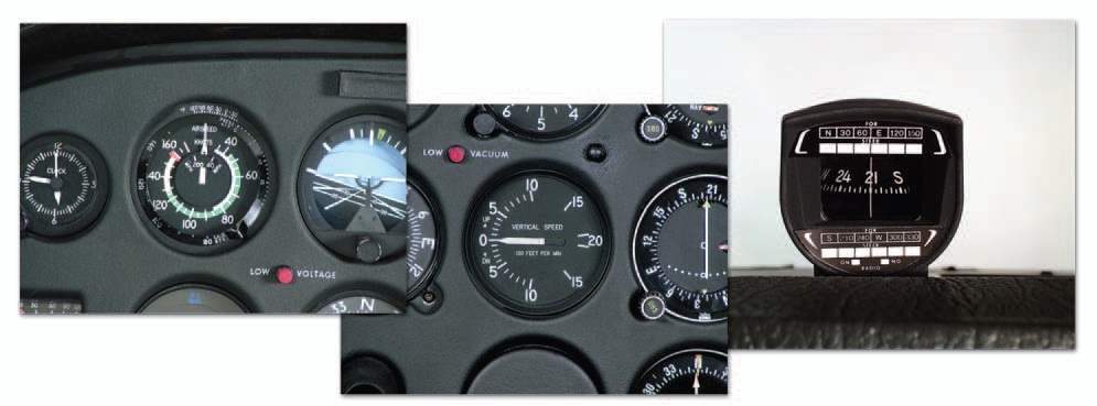 Airspeed indicator, VSI, and magnetic compass