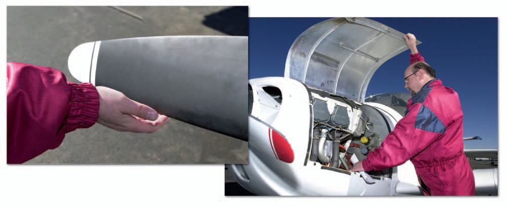 Check the propeller and inside the cowling